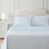 Martha Stewart – Twin Size Sheet Set, Crisp & Tailored Bedding with a Smooth Cotton Percale Feel, Deep Pocket, Bed Sheets with Matching Pillowcase & Fitted Sheet (Dotted Stripe Yellow)(Leaf Stripe Blue)