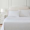 Martha Stewart – Twin Size Sheet Set, Crisp & Tailored Bedding with a Smooth Cotton Percale Feel, Deep Pocket, Bed Sheets with Matching Pillowcase & Fitted Sheet (Dotted Stripe Yellow)(Leaf Stripe Pink)