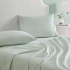 Martha Stewart – Twin Size Sheet Set, Crisp & Tailored Bedding with a Smooth Cotton Percale Feel, Deep Pocket, Bed Sheets with Matching Pillowcase & Fitted Sheet (Dotted Stripe Yellow)(Leaves Green)