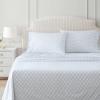 Martha Stewart – Twin Size Sheet Set, Crisp & Tailored Bedding with a Smooth Cotton Percale Feel, Deep Pocket, Bed Sheets with Matching Pillowcase & Fitted Sheet (Dotted Stripe Yellow)(Leaf Trellis Blue)