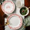 Martha Stewart Christmas Plates 12 Piece Decorated Red and White Stoneware Dinnerware Set(Christmas Vines)