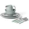 Martha Stewart Reedley 32 Piece Stoneware Dinnerware and Flatware Combo Set – Grey(Blue)