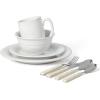 Martha Stewart Reedley 32 Piece Stoneware Dinnerware and Flatware Combo Set – Grey(Linen White)