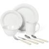 Martha Stewart Reedley 32 Piece Stoneware Dinnerware and Flatware Combo Set – Grey(Linen White)
