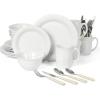 Martha Stewart Reedley 32 Piece Stoneware Dinnerware and Flatware Combo Set – Grey(Linen White)