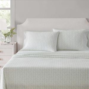 Martha Stewart – Twin Size Sheet Set, Crisp & Tailored Bedding with a Smooth Cotton Percale Feel, Deep Pocket, Bed Sheets with Matching Pillowcase & Fitted Sheet (Dotted Stripe Yellow)(Ditsy Vine Green)