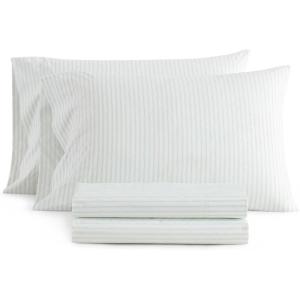 Martha Stewart – Twin Size Sheet Set, Crisp & Tailored Bedding with a Smooth Cotton Percale Feel, Deep Pocket, Bed Sheets with Matching Pillowcase & Fitted Sheet (Dotted Stripe Yellow)(Ticking Stripe Green)