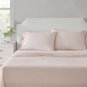 Martha Stewart – Twin Size Sheet Set, Crisp & Tailored Bedding with a Smooth Cotton Percale Feel, Deep Pocket, Bed Sheets with Matching Pillowcase & Fitted Sheet (Dotted Stripe Yellow)(Small Gingham Pink)