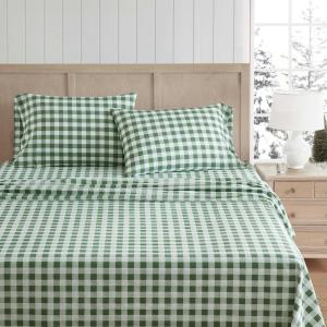 Martha Stewart – Twin Size Sheet Set, Crisp & Tailored Bedding with a Smooth Cotton Percale Feel, Deep Pocket, Bed Sheets with Matching Pillowcase & Fitted Sheet (Dotted Stripe Yellow)(Madison Gingham Green)