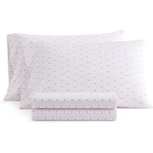 Martha Stewart – Twin Size Sheet Set, Crisp & Tailored Bedding with a Smooth Cotton Percale Feel, Deep Pocket, Bed Sheets with Matching Pillowcase & Fitted Sheet (Dotted Stripe Yellow)(Floral Stripe Pink)