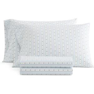 Martha Stewart – Twin Size Sheet Set, Crisp & Tailored Bedding with a Smooth Cotton Percale Feel, Deep Pocket, Bed Sheets with Matching Pillowcase & Fitted Sheet (Dotted Stripe Yellow)(Floral Stripe Blue)