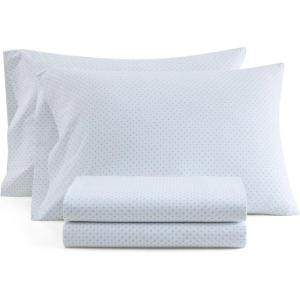 Martha Stewart – Twin Size Sheet Set, Crisp & Tailored Bedding with a Smooth Cotton Percale Feel, Deep Pocket, Bed Sheets with Matching Pillowcase & Fitted Sheet (Dotted Stripe Yellow)(Polka Dot Blue)