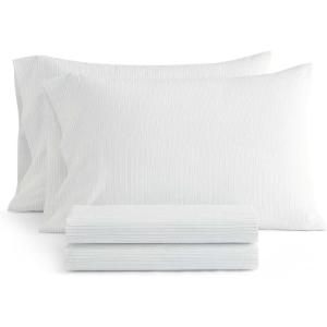 Martha Stewart – Twin Size Sheet Set, Crisp & Tailored Bedding with a Smooth Cotton Percale Feel, Deep Pocket, Bed Sheets with Matching Pillowcase & Fitted Sheet (Dotted Stripe Yellow)(Dottie Stripe Green)