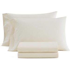 Martha Stewart – Twin Size Sheet Set, Crisp & Tailored Bedding with a Smooth Cotton Percale Feel, Deep Pocket, Bed Sheets with Matching Pillowcase & Fitted Sheet (Dotted Stripe Yellow)(Stripe Yellow)