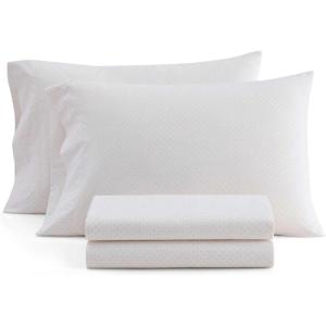 Martha Stewart – Twin Size Sheet Set, Crisp & Tailored Bedding with a Smooth Cotton Percale Feel, Deep Pocket, Bed Sheets with Matching Pillowcase & Fitted Sheet (Dotted Stripe Yellow)(Polka Dot Pink)