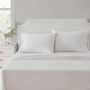 Martha Stewart – Twin Size Sheet Set, Crisp & Tailored Bedding with a Smooth Cotton Percale Feel, Deep Pocket, Bed Sheets with Matching Pillowcase & Fitted Sheet (Dotted Stripe Yellow)(Stripe White)