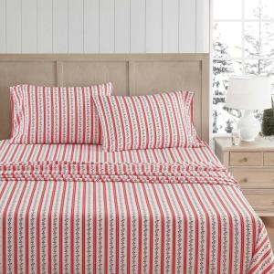 Martha Stewart – Twin Size Sheet Set, Crisp & Tailored Bedding with a Smooth Cotton Percale Feel, Deep Pocket, Bed Sheets with Matching Pillowcase & Fitted Sheet (Dotted Stripe Yellow)(Rose Ribbon Red)