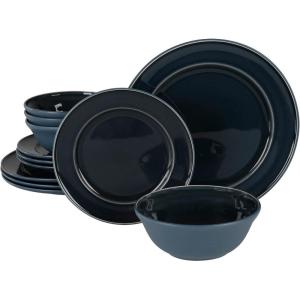 Martha Stewart Portillo 12 Piece Reactive Stoneware Dinnerware Set – Blue