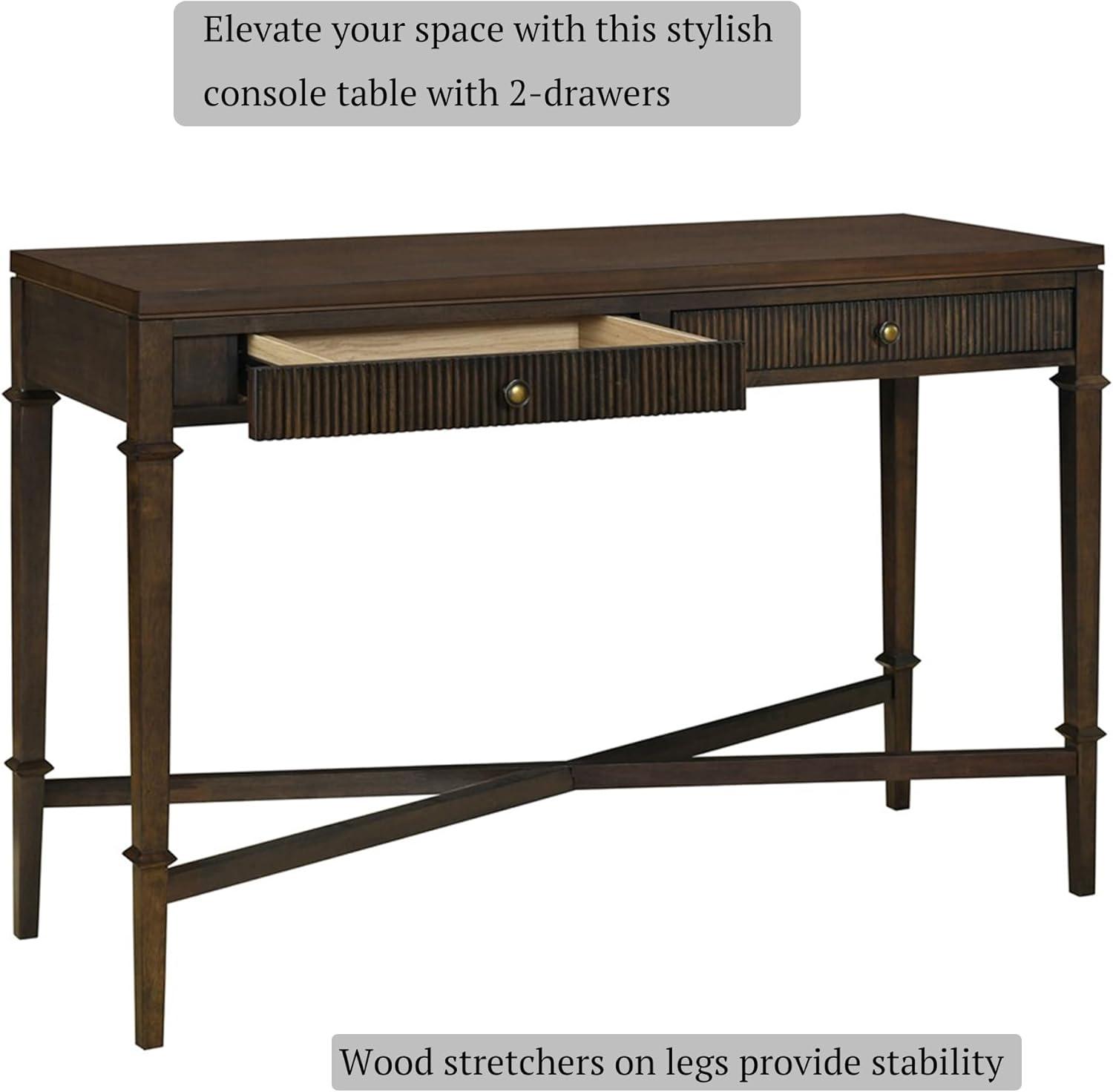 image:imageMartha Stewart Kena Hall Console Entryway with Storage Fluted Drawers Solid Wood Legs Cottage Inspired Sofa Table Antique Brass Knobs Coastal Living Room Furniture 475 Wide Brown475