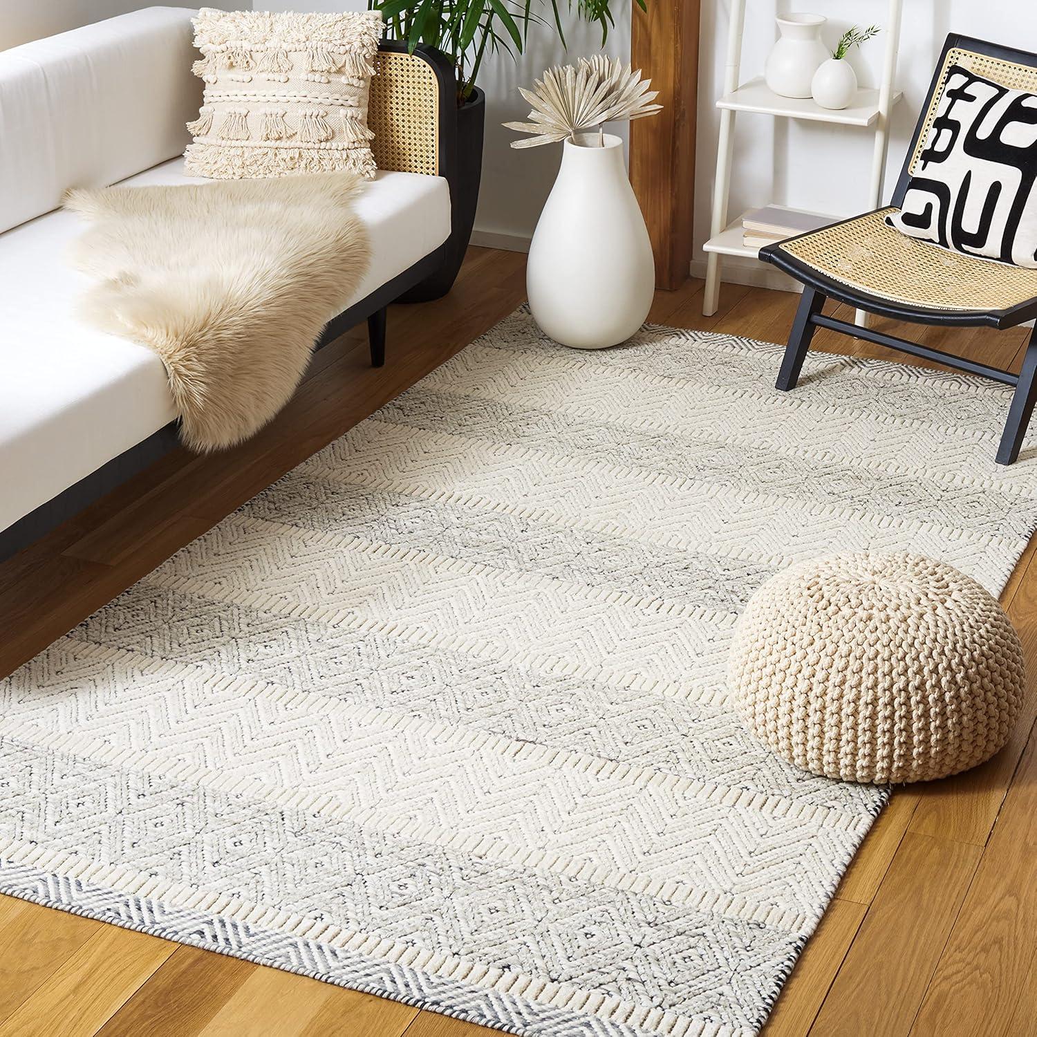 image:imageMartha Stewart x SAFAVIEH Area Rug Collection 8 x 10 Ivory amp Grey Handmade Wool Ideal for Living Room Bedroom Office Dining Space MSR9606AIvoryGrey