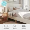 Martha Stewart Maisie Platform Bed with Wingback Headboard and Cushioned Side Rails, Boucle Upholstery, Wood Slat Foundation, No Box Spring Needed, King, Off-White(Off-white)
