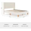 Martha Stewart Maisie Platform Bed with Wingback Headboard and Cushioned Side Rails, Boucle Upholstery, Wood Slat Foundation, No Box Spring Needed, King, Off-White(Off-white)