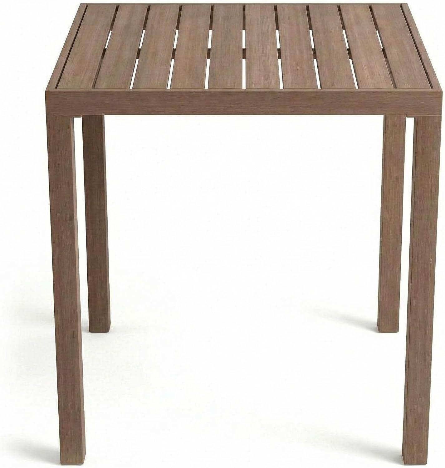 image:imageMartha Stewart Bedford 3 Piece Bar Height Indoor Outdoor Aluminum Patio Set 355 Square Slat Top Table 2 Stools Gray Brushed Woodgrain Finish Gray Seat CushionsBrown