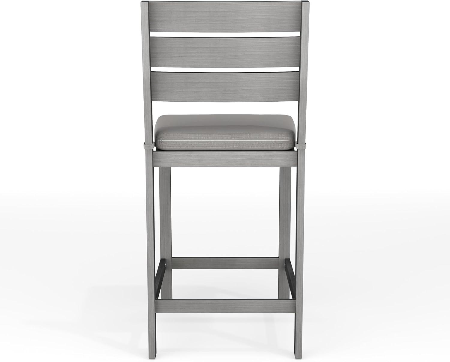 image:imageMartha Stewart Bedford 5 Piece Bar Height Indoor Outdoor Aluminum Patio Set 355 Square Slat Top Table 4 Stools Gray Brushed Woodgrain Finish Gray Seat CushionsGrey