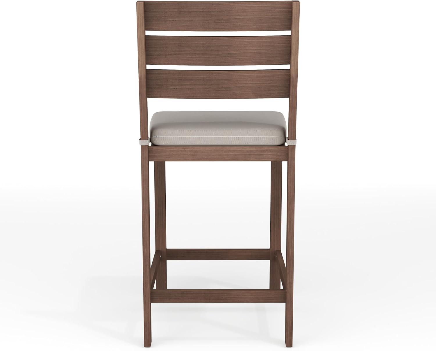 image:imageMartha Stewart Bedford 5 Piece Bar Height Indoor Outdoor Aluminum Patio Set 355 Square Slat Top Table 4 Stools Gray Brushed Woodgrain Finish Gray Seat CushionsBrown