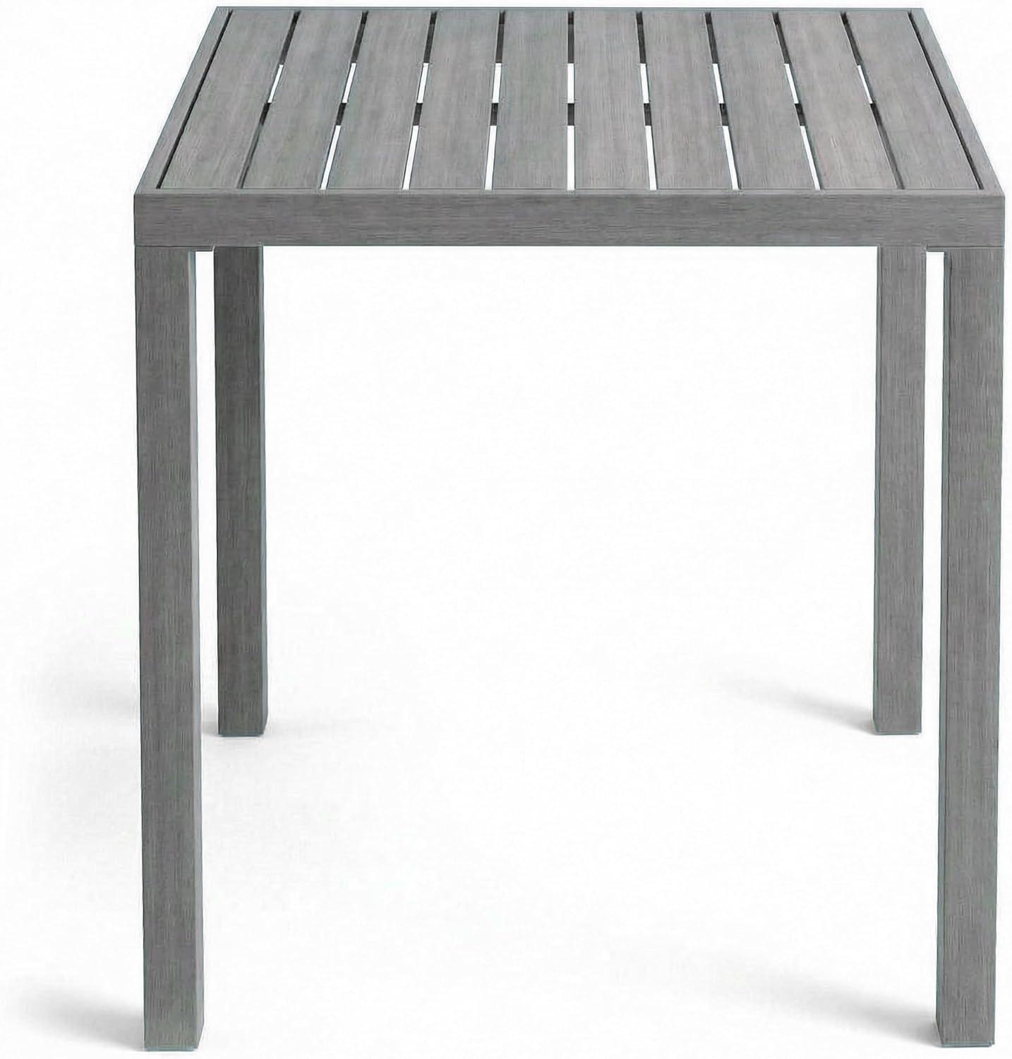 image:imageMartha Stewart Bedford 5 Piece Bar Height Indoor Outdoor Aluminum Patio Set 355 Square Slat Top Table 4 Stools Gray Brushed Woodgrain Finish Gray Seat CushionsGrey