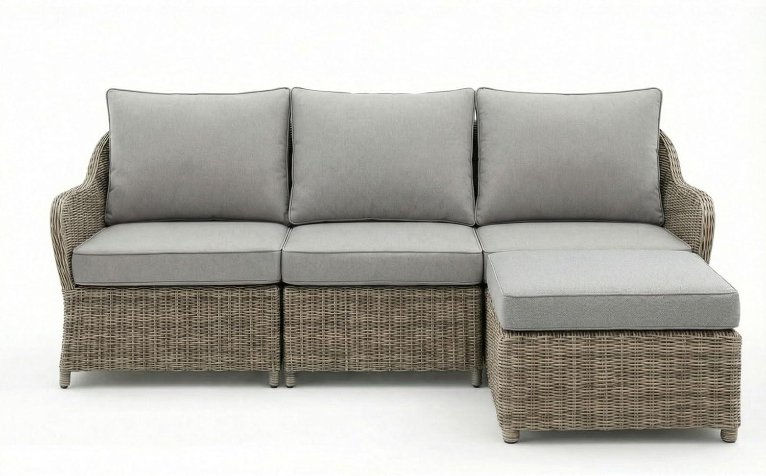 image:imageMartha Stewart Lily Pond IndoorOutdoor 3Seat Patio Sofa and Ottoman in Weathered Gray Rattan Wicker with AllWeather Gray Back Seat and Ottoman Cushions