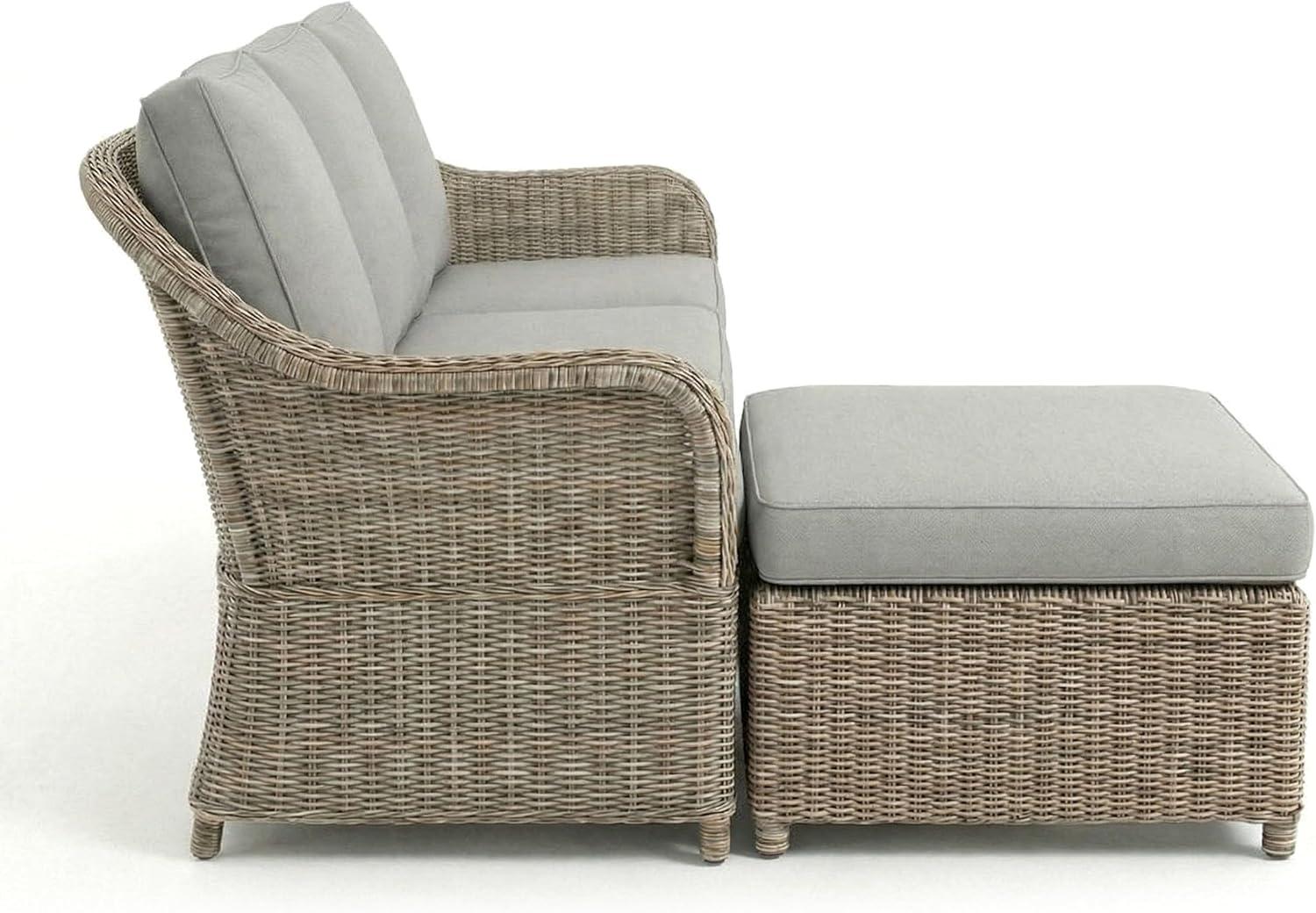image:imageMartha Stewart Lily Pond IndoorOutdoor 3Seat Patio Sofa and Ottoman in Weathered Gray Rattan Wicker with AllWeather Gray Back Seat and Ottoman Cushions