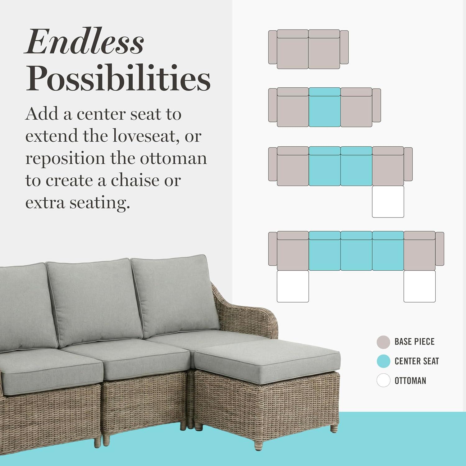 image:imageMartha Stewart Lily Pond IndoorOutdoor 4Seat Patio Sofa and Ottoman in Weathered Gray Rattan Wicker with AllWeather Gray Back Seat and Ottoman Cushions