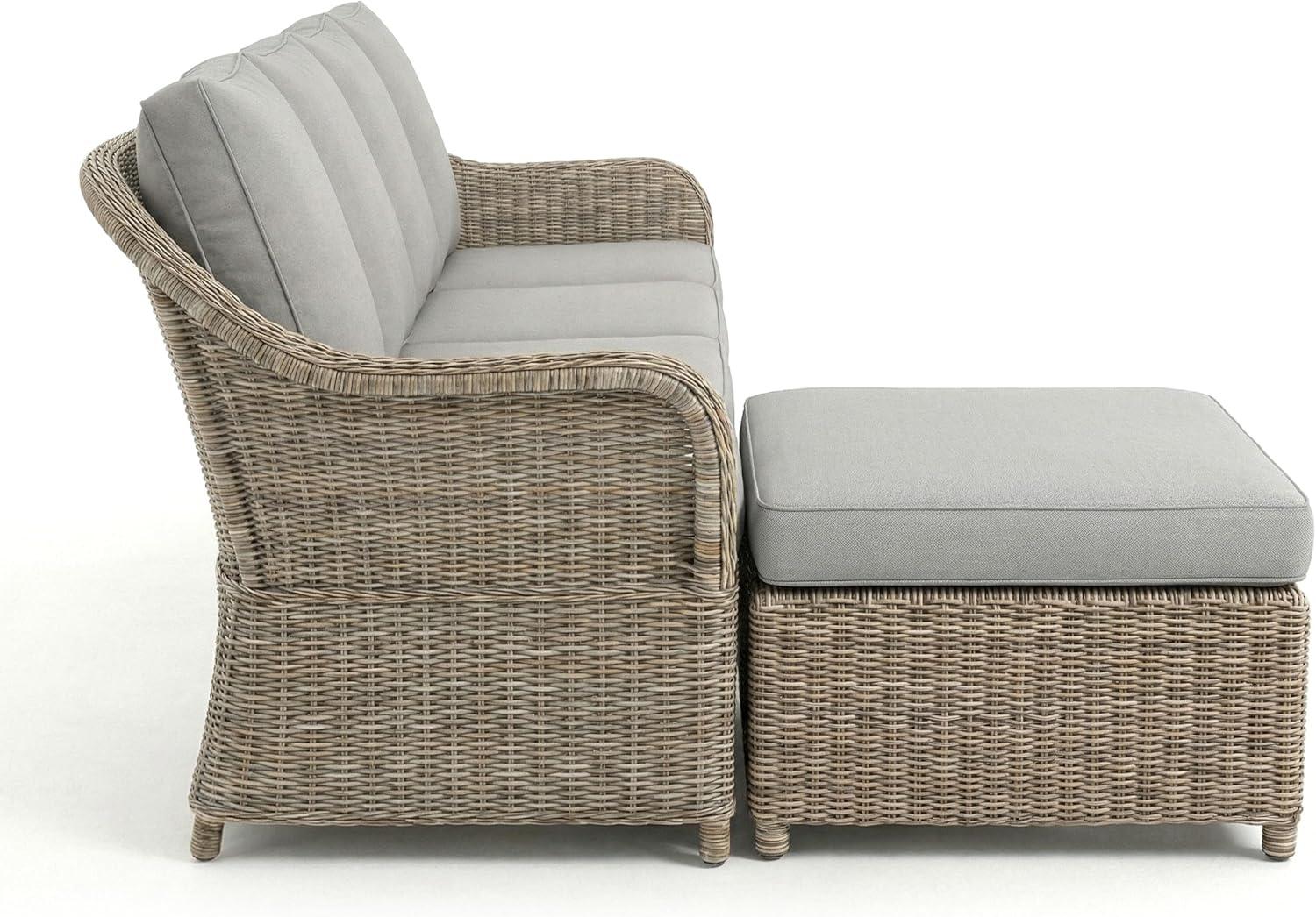 image:imageMartha Stewart Lily Pond IndoorOutdoor 4Seat Patio Sofa and Ottoman in Weathered Gray Rattan Wicker with AllWeather Gray Back Seat and Ottoman Cushions