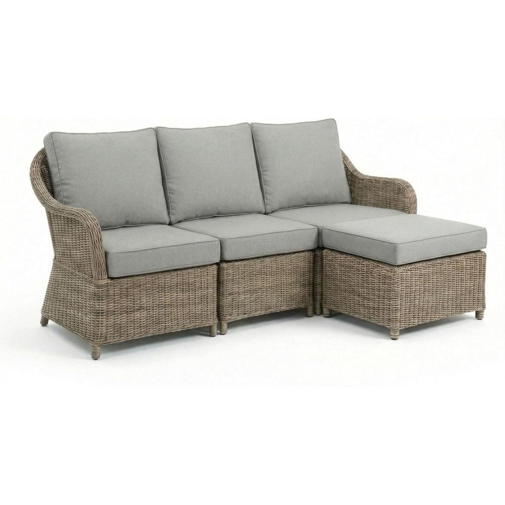 image:imageMartha Stewart Lily Pond IndoorOutdoor 3Seat Patio Sofa and Ottoman in Weathered Gray Rattan Wicker with AllWeather Gray Back Seat and Ottoman Cushions