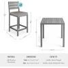 Martha Stewart Bedford 3 Piece Bar Height Indoor Outdoor Aluminum Patio Set, 35.5″ Square Slat Top Table, 2 Stools, Gray Brushed Woodgrain Finish, Gray Seat Cushions(Grey)