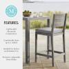 Martha Stewart Bedford 3 Piece Bar Height Indoor Outdoor Aluminum Patio Set, 35.5″ Square Slat Top Table, 2 Stools, Gray Brushed Woodgrain Finish, Gray Seat Cushions(Grey)