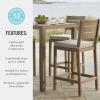 Martha Stewart Bedford 5 Piece Bar Height Indoor Outdoor Aluminum Patio Set, 35.5″ Square Slat Top Table, 4 Stools, Gray Brushed Woodgrain Finish, Gray Seat Cushions(Brown)