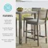Martha Stewart Bedford 5 Piece Bar Height Indoor Outdoor Aluminum Patio Set, 35.5″ Square Slat Top Table, 4 Stools, Gray Brushed Woodgrain Finish, Gray Seat Cushions(Grey)