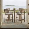 Martha Stewart Bedford 5 Piece Bar Height Indoor Outdoor Aluminum Patio Set, 35.5″ Square Slat Top Table, 4 Stools, Gray Brushed Woodgrain Finish, Gray Seat Cushions(Brown)