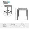 Martha Stewart Bedford 5 Piece Bar Height Indoor Outdoor Aluminum Patio Set, 35.5″ Square Slat Top Table, 4 Stools, Gray Brushed Woodgrain Finish, Gray Seat Cushions(Grey)