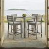 Martha Stewart Bedford 5 Piece Bar Height Indoor Outdoor Aluminum Patio Set, 35.5″ Square Slat Top Table, 4 Stools, Gray Brushed Woodgrain Finish, Gray Seat Cushions(Grey)