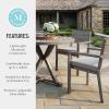 Martha Stewart Bedford 5 Piece Indoor Outdoor Aluminum Patio Set, 36″ Round Trestle Base Table, 4 Stackable Armchairs, Gray Brushed Woodgrain, Gray Seat Cushions(Grey)