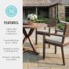 Martha Stewart Bedford 5 Piece Indoor Outdoor Aluminum Patio Set, 36″ Round Trestle Base Table, 4 Stackable Armchairs, Gray Brushed Woodgrain, Gray Seat Cushions(Brown)