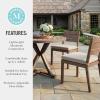 Martha Stewart Bedford 5 Piece Indoor Outdoor Aluminum Patio Set, 36″ Round Trestle Base Table, 4 Stackable Chairs, Gray Brushed Woodgrain, Gray Seat Cushions(Brown)