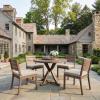 Martha Stewart Bedford 5 Piece Indoor Outdoor Aluminum Patio Set, 36″ Round Trestle Base Table, 4 Stackable Chairs, Gray Brushed Woodgrain, Gray Seat Cushions(Brown)
