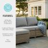 Martha Stewart Lily Pond Indoor-Outdoor 3-Seat Patio Sofa and Ottoman in Weathered Gray Rattan Wicker with All-Weather Gray Back, Seat and Ottoman Cushions