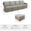 Martha Stewart Lily Pond Indoor-Outdoor 4-Seat Patio Sofa and Ottoman in Weathered Gray Rattan Wicker with All-Weather Gray Back, Seat and Ottoman Cushions