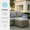 Martha Stewart Lily Pond Indoor-Outdoor 4-Seat Patio Sofa and Ottoman in Weathered Gray Rattan Wicker with All-Weather Gray Back, Seat and Ottoman Cushions