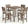 Martha Stewart Bedford 5 Piece Bar Height Indoor Outdoor Aluminum Patio Set, 35.5″ Square Slat Top Table, 4 Stools, Gray Brushed Woodgrain Finish, Gray Seat Cushions(Brown)